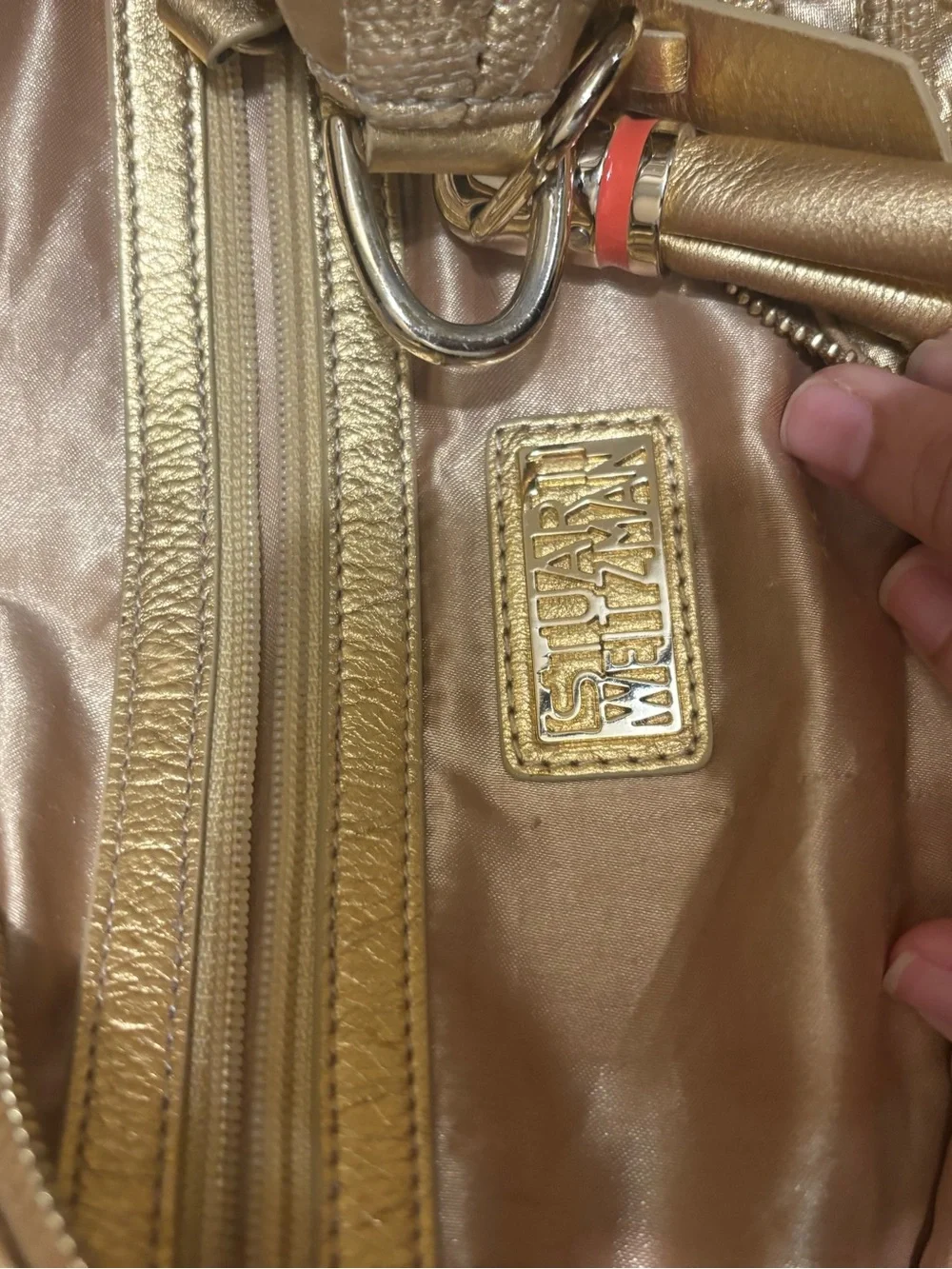 Stuart Weitzman Metallic Gold Braided Detail Shoulder Bag